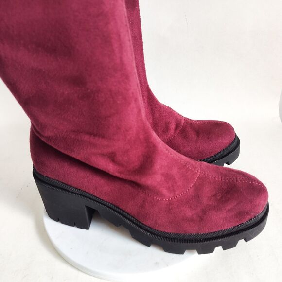 Wild Diva Thigh High Over The Knee Sock Boots Size 6.5 Faux Suede Burgundy Vegan - Picture 9 of 13